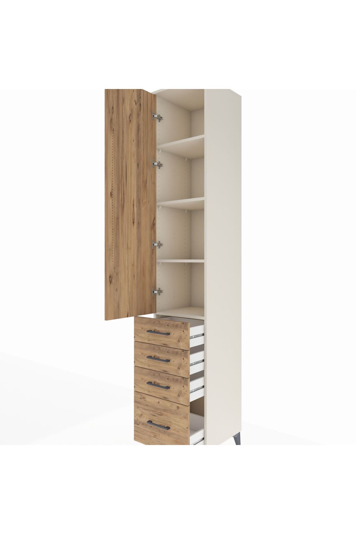 Hyperion Dolap 4 Raflı 4 Çekmeceli Tek Kapaklı 44x44x243 Aytaşı-Çam