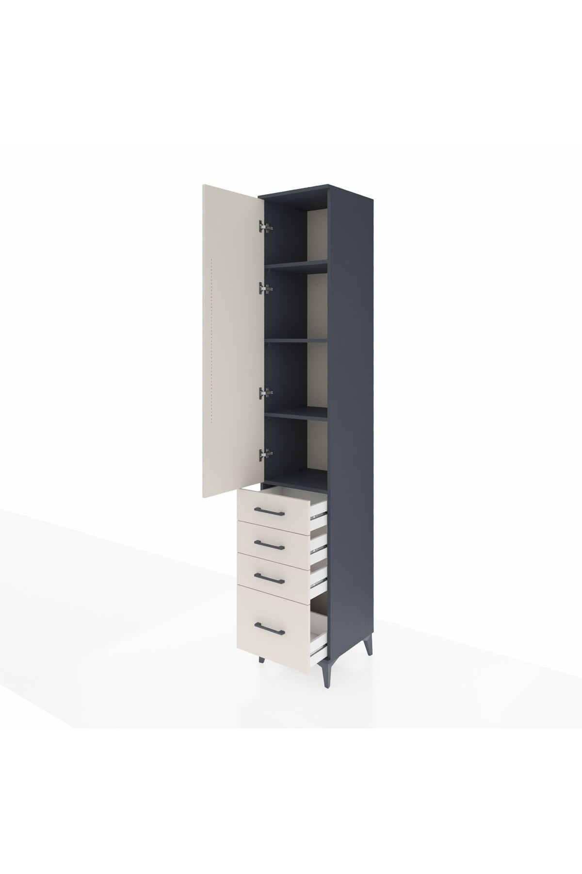 Hyperion Dolap 4 Raflı 4 Çekmeceli Tek Kapaklı 44x44x243 Antrasit-Aytaşı