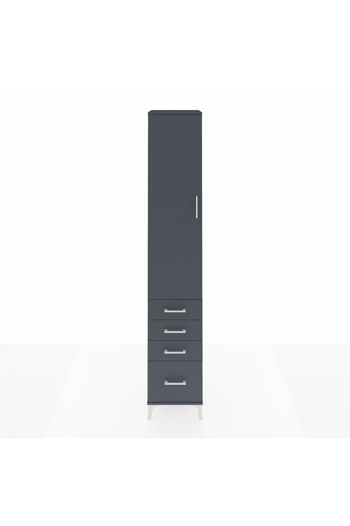 Hyperion Dolap 4 Raflı 4 Çekmeceli Tek Kapaklı 44x44x243 Antrasit-Antrasit