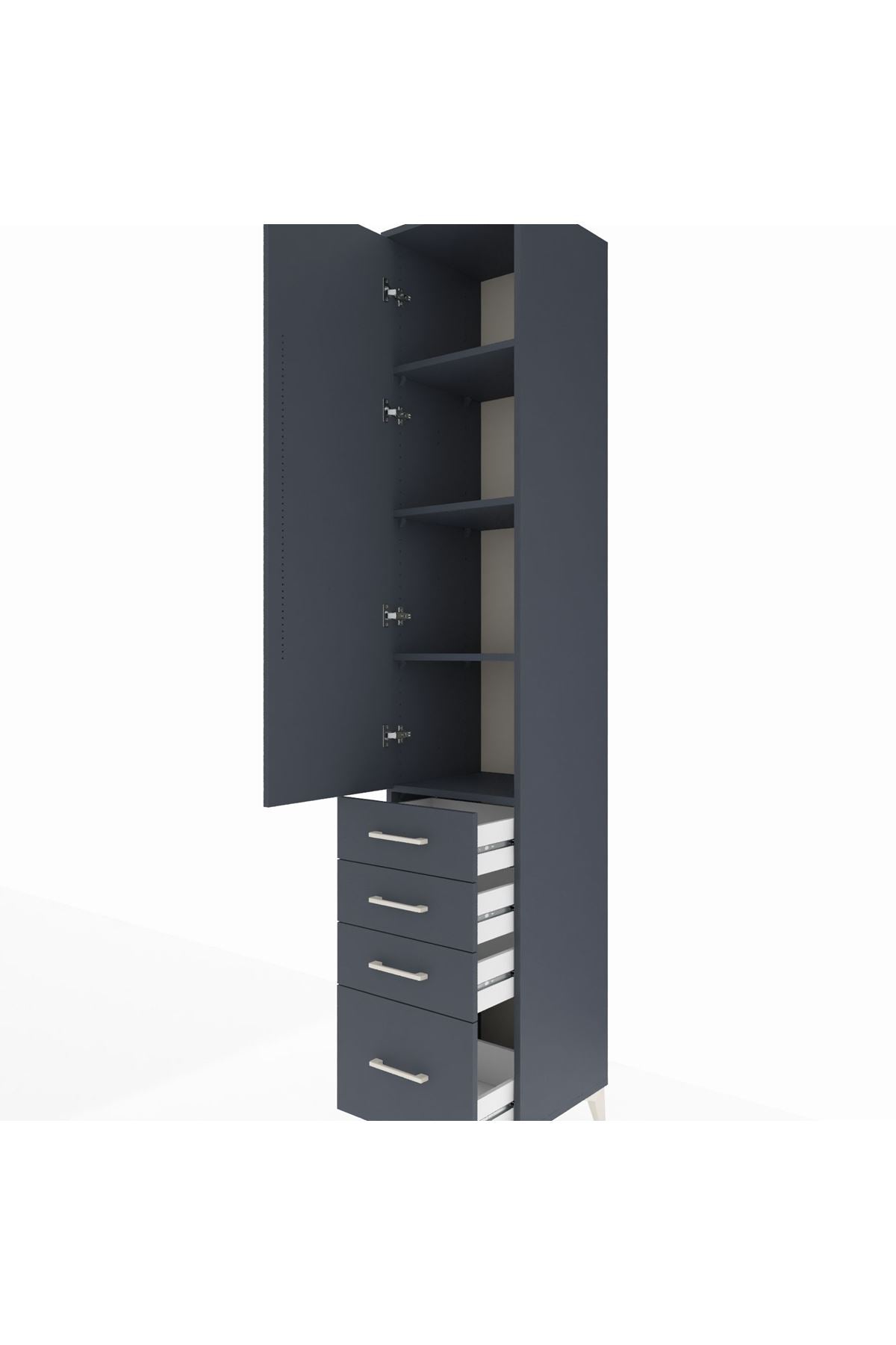 Hyperion Dolap 4 Raflı 4 Çekmeceli Tek Kapaklı 44x44x243 Antrasit-Antrasit