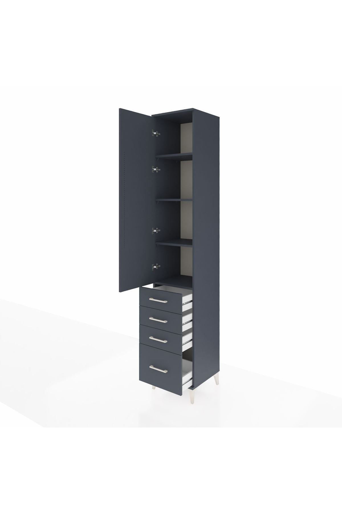 Hyperion Dolap 4 Raflı 4 Çekmeceli Tek Kapaklı 44x44x243 Antrasit-Antrasit