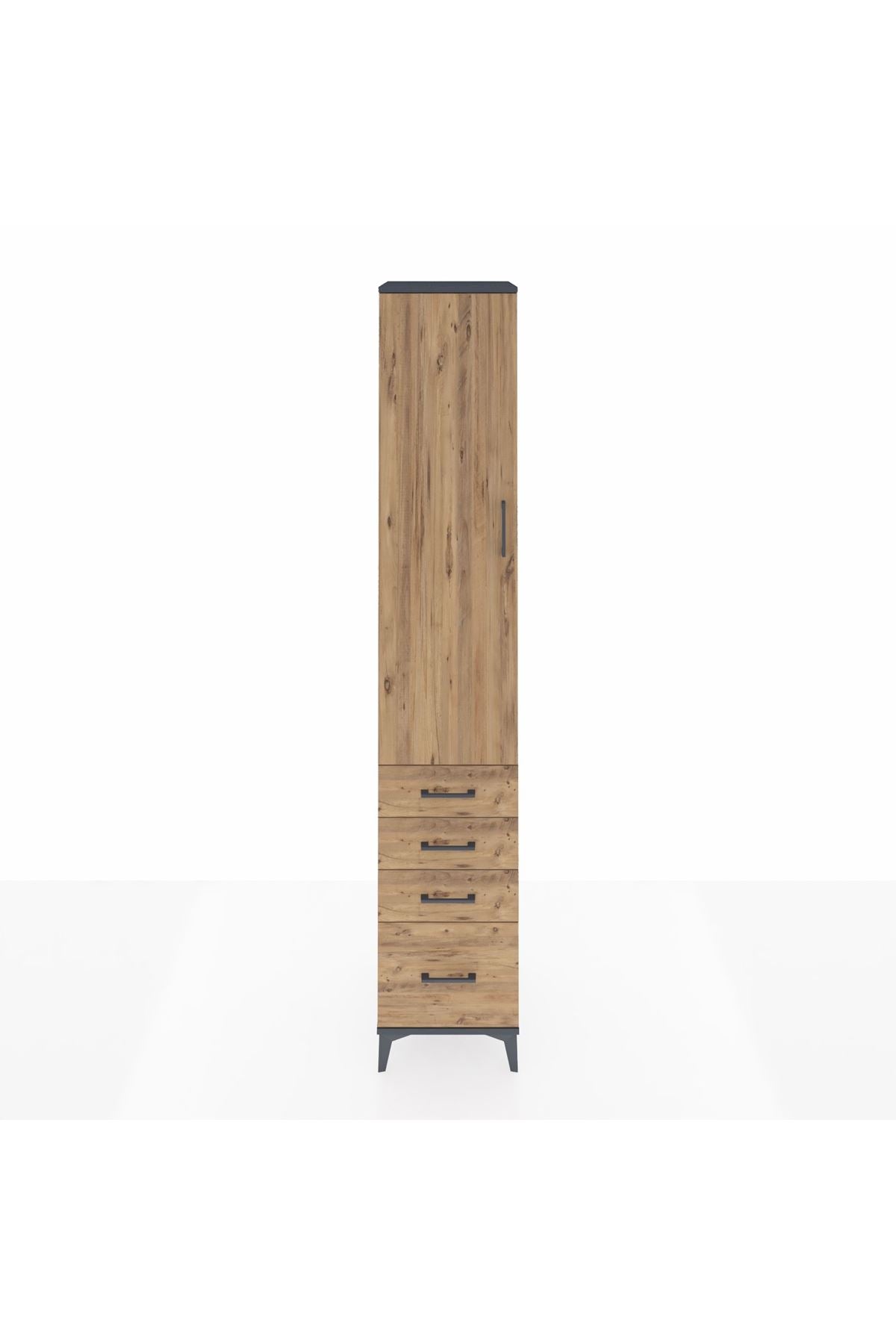 Hyperion Dolap 4 Raflı 4 Çekmeceli Tek Kapaklı 44x44x243 Antrasit-Çam