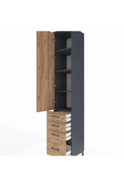 Hyperion Dolap 4 Raflı 4 Çekmeceli Tek Kapaklı 44x44x243 Antrasit-Çam