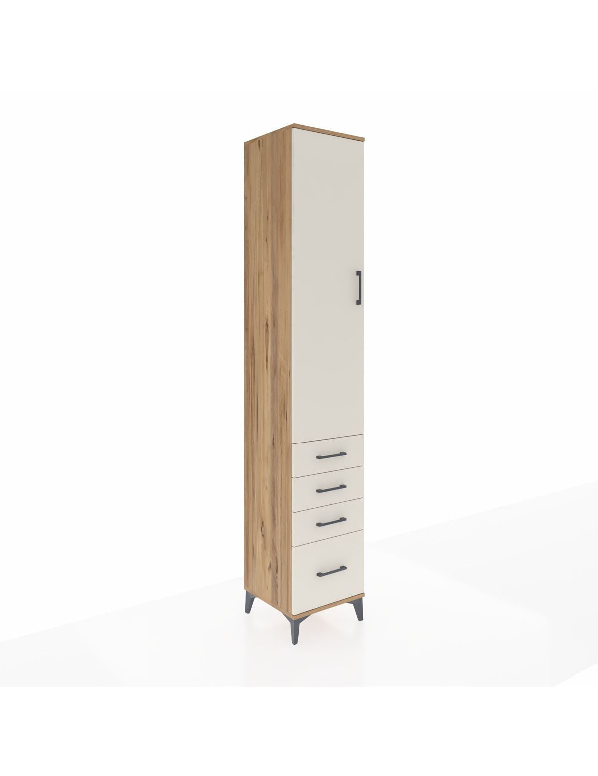 Hyperion Dolap 4 Raflı 4 Çekmeceli Tek Kapaklı 44x44x243 Çam-Aytaşı