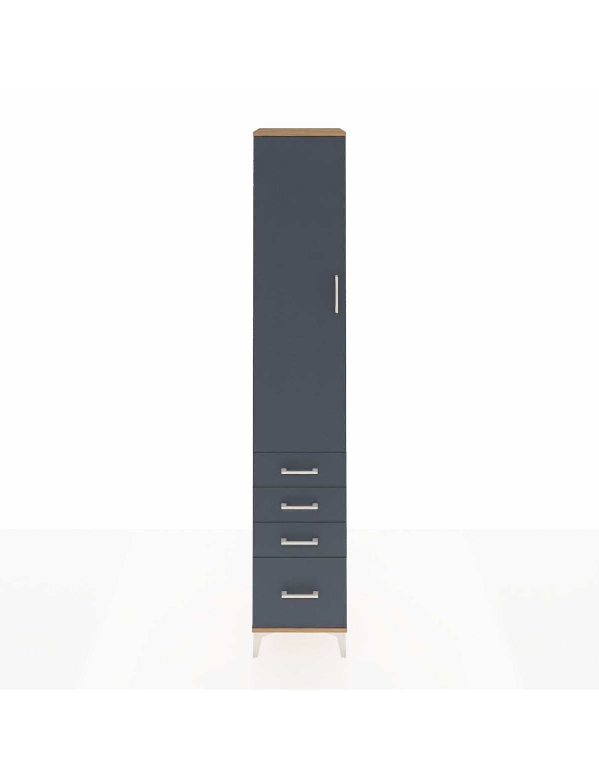 Hyperion Dolap 4 Raflı 4 Çekmeceli Tek Kapaklı 44x44x243 Çam-Antrasit