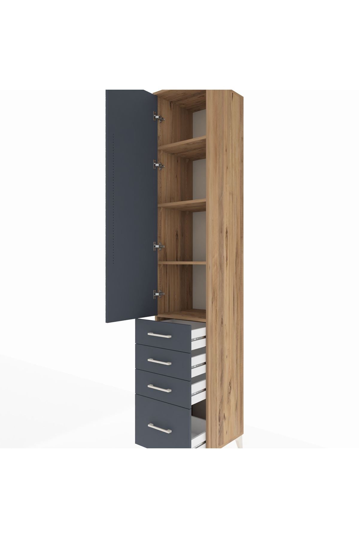 Hyperion Dolap 4 Raflı 4 Çekmeceli Tek Kapaklı 44x44x243 Çam-Antrasit