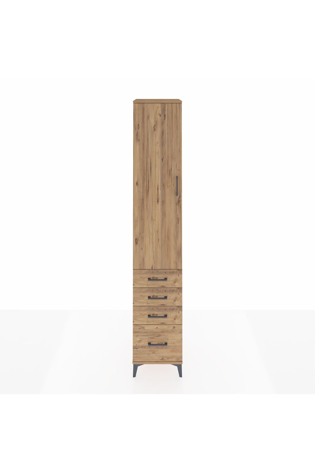 Hyperion Dolap 4 Raflı 4 Çekmeceli Tek Kapaklı 44x44x243 Çam-Çam