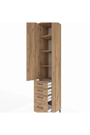 Hyperion Dolap 4 Raflı 4 Çekmeceli Tek Kapaklı 44x44x243 Çam-Çam