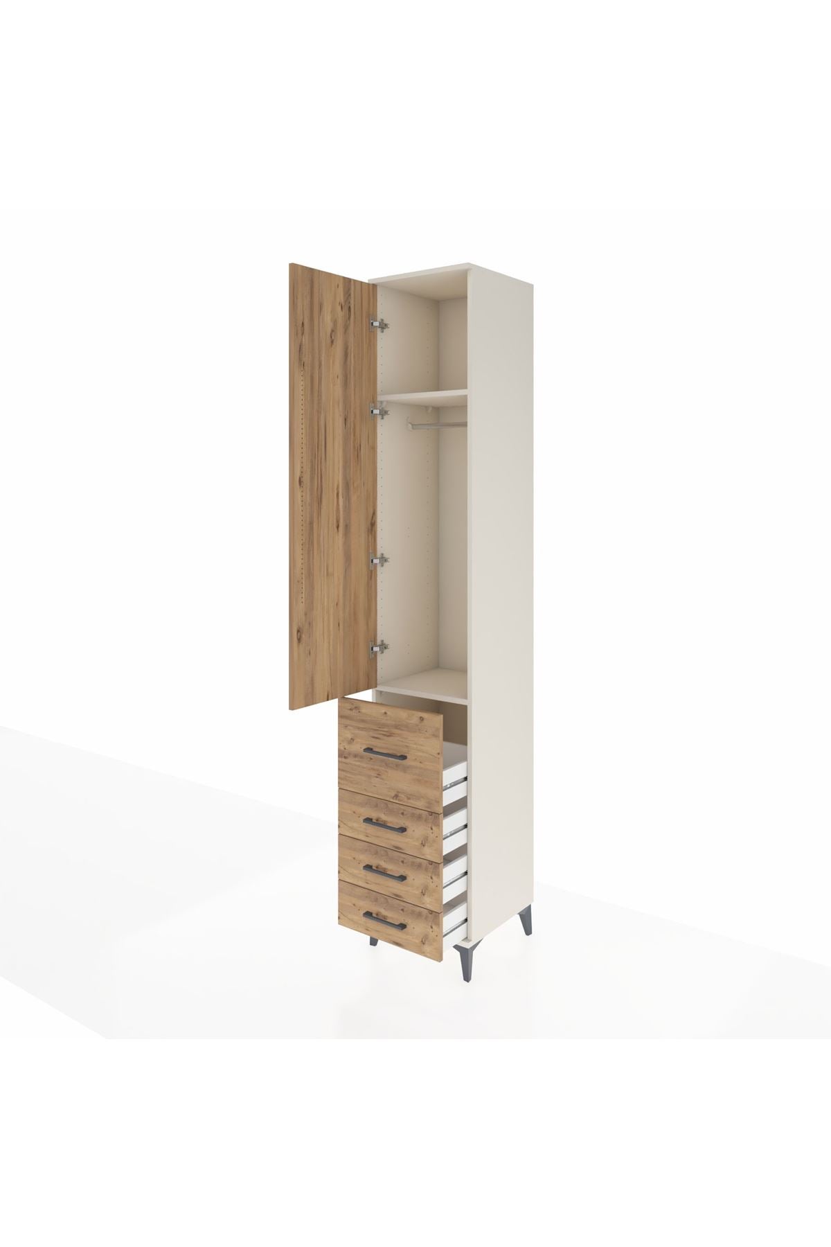 Hyperion Dolap 2 Raflı 4 Çekmeceli Tek Askılı 44x44x243 Aytaşı-Çam