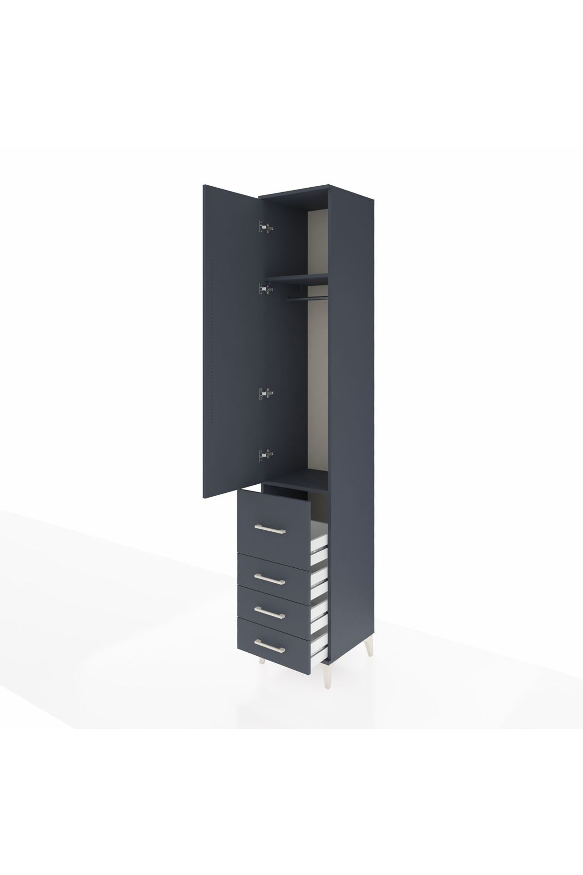 Hyperion Dolap 2 Raflı 4 Çekmeceli Tek Askılı 44x44x243 Antrasit-Antrasit