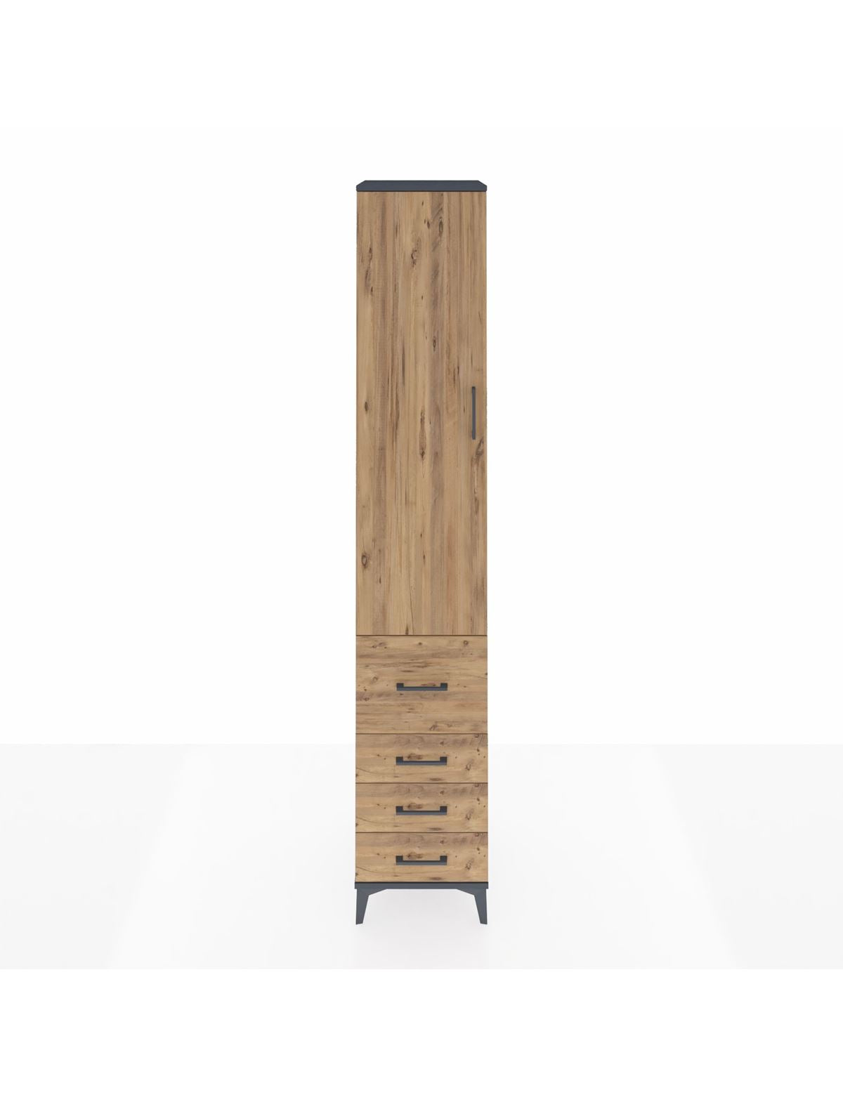 Hyperion Dolap 2 Raflı 4 Çekmeceli Tek Askılı 44x44x243 Antrasit-Çam