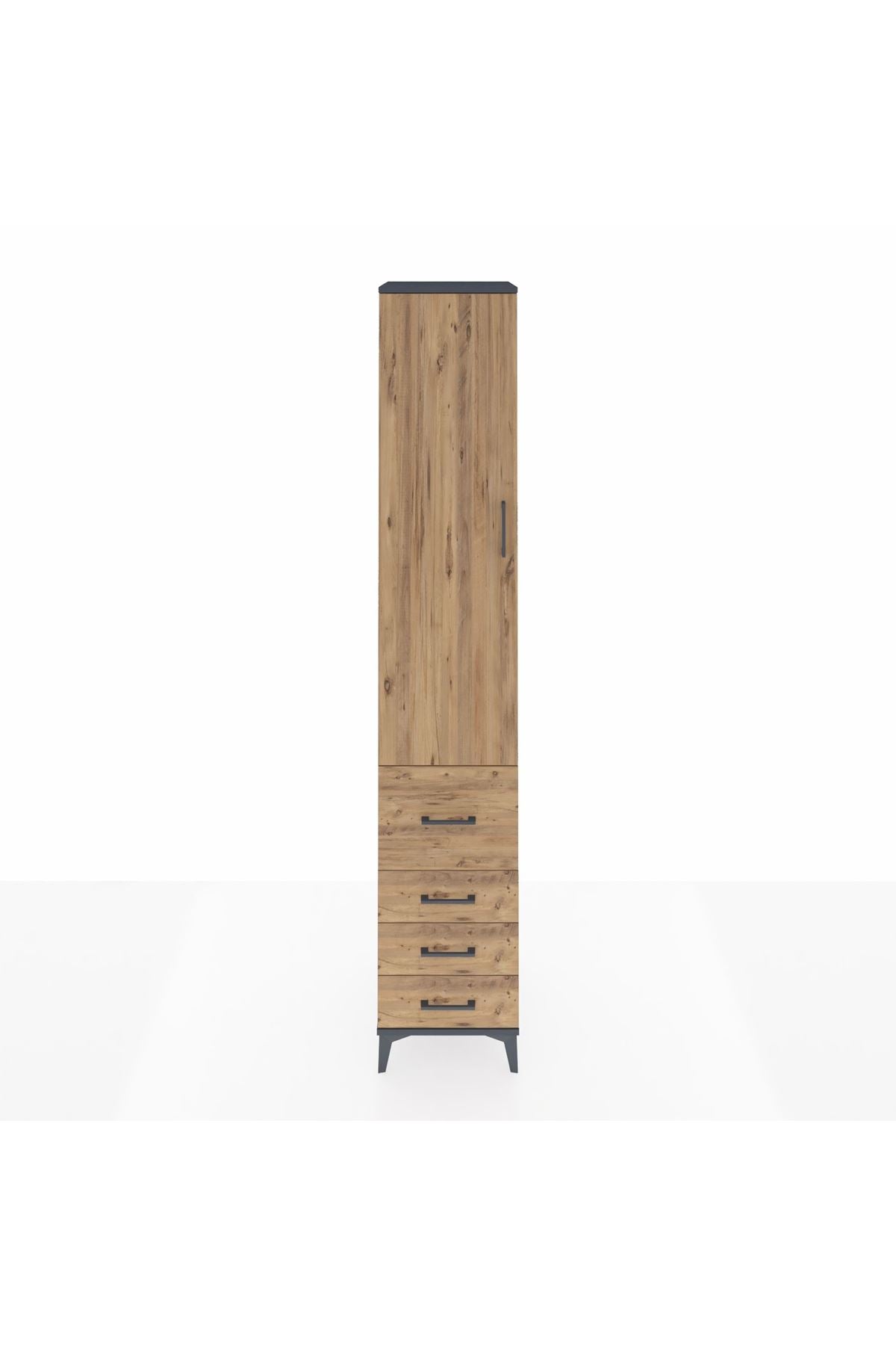 Hyperion Dolap 2 Raflı 4 Çekmeceli Tek Askılı 44x44x243 Antrasit-Çam