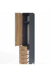 Hyperion Dolap 2 Raflı 4 Çekmeceli Tek Askılı 44x44x243 Antrasit-Çam