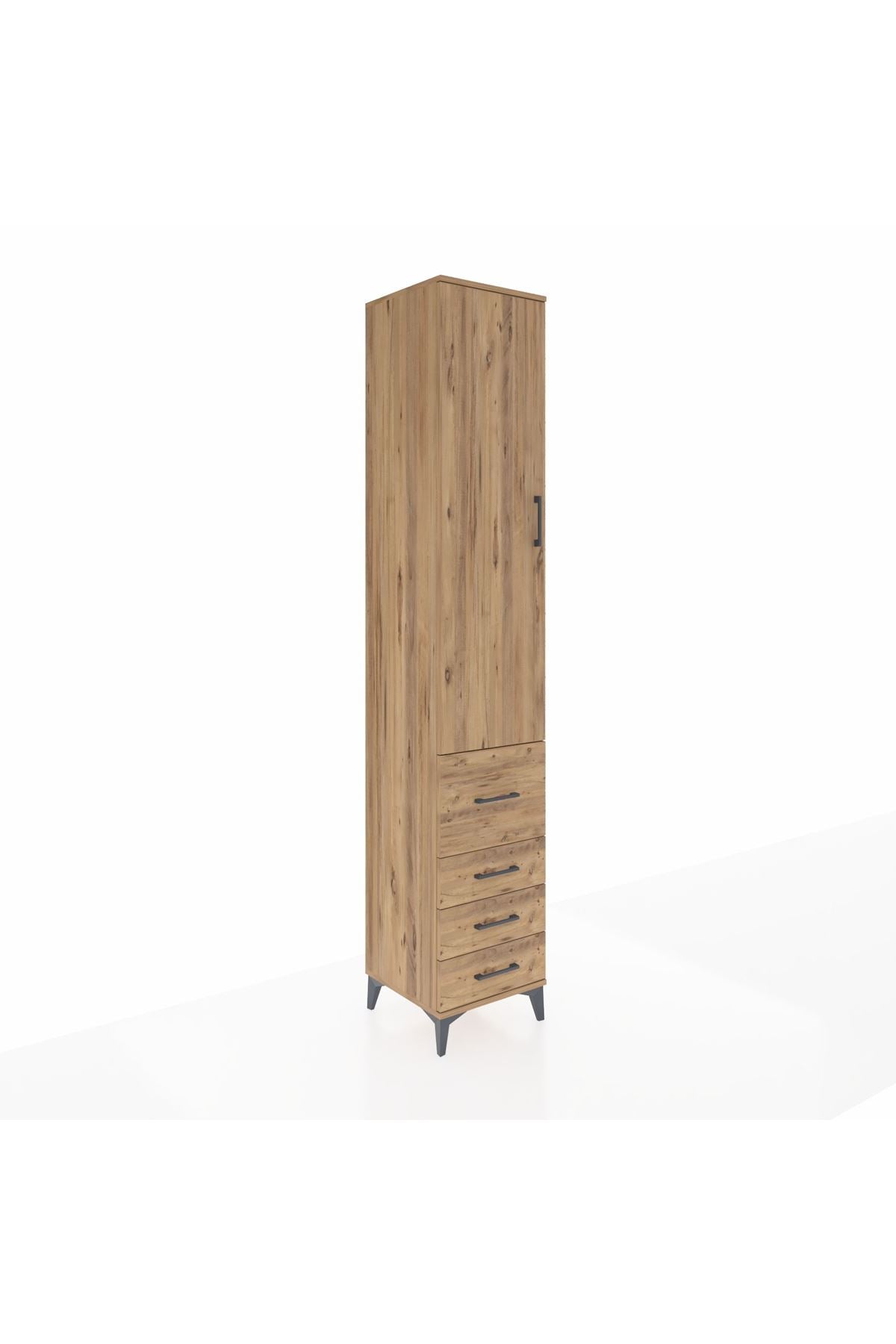 Hyperion Dolap 2 Raflı 4 Çekmeceli Tek Askılı 44x44x243 Çam-Çam