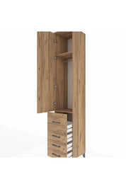 Hyperion Dolap 2 Raflı 4 Çekmeceli Tek Askılı 44x44x243 Çam-Çam