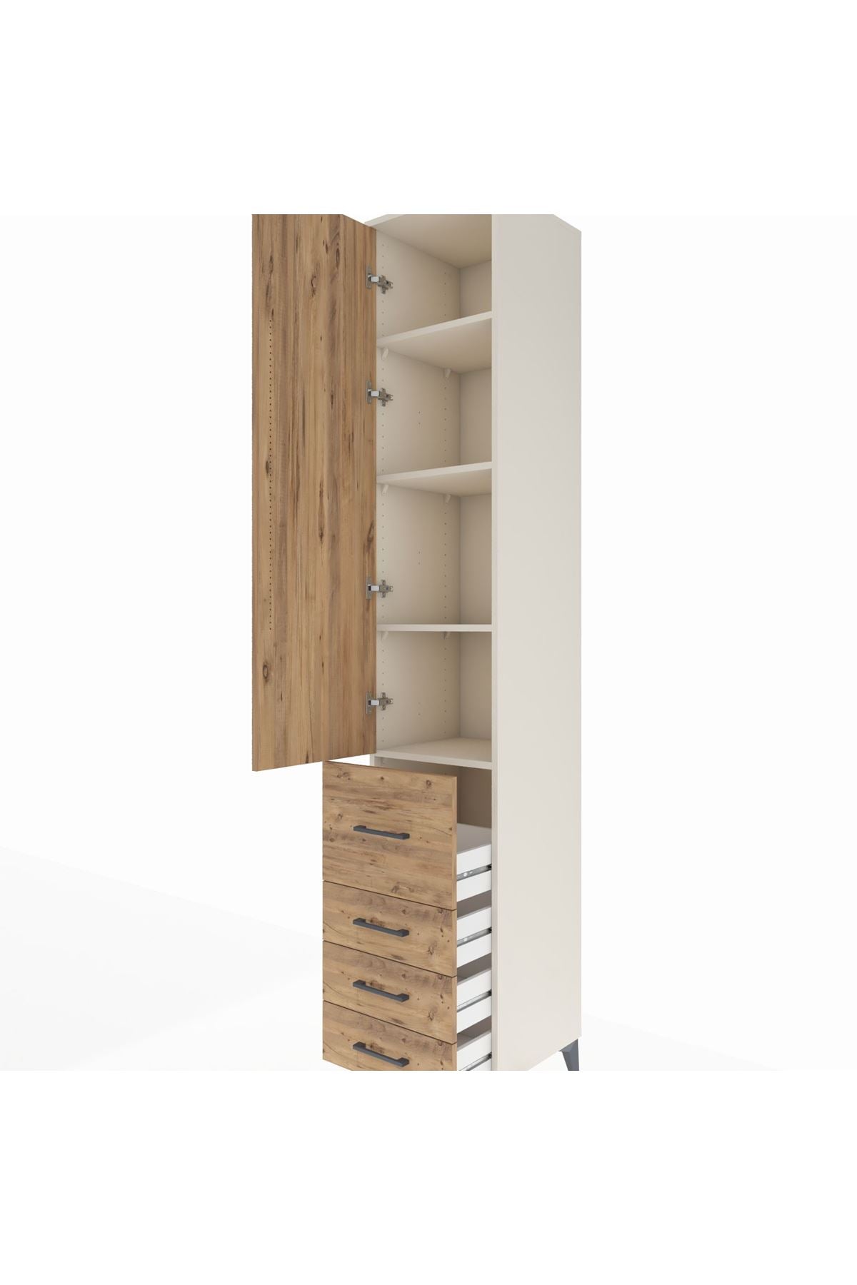 Hyperion Dolap 4 Raflı 4 Çekmeceli Tek Kapaklı 44x44x243 Aytaşı-Çam