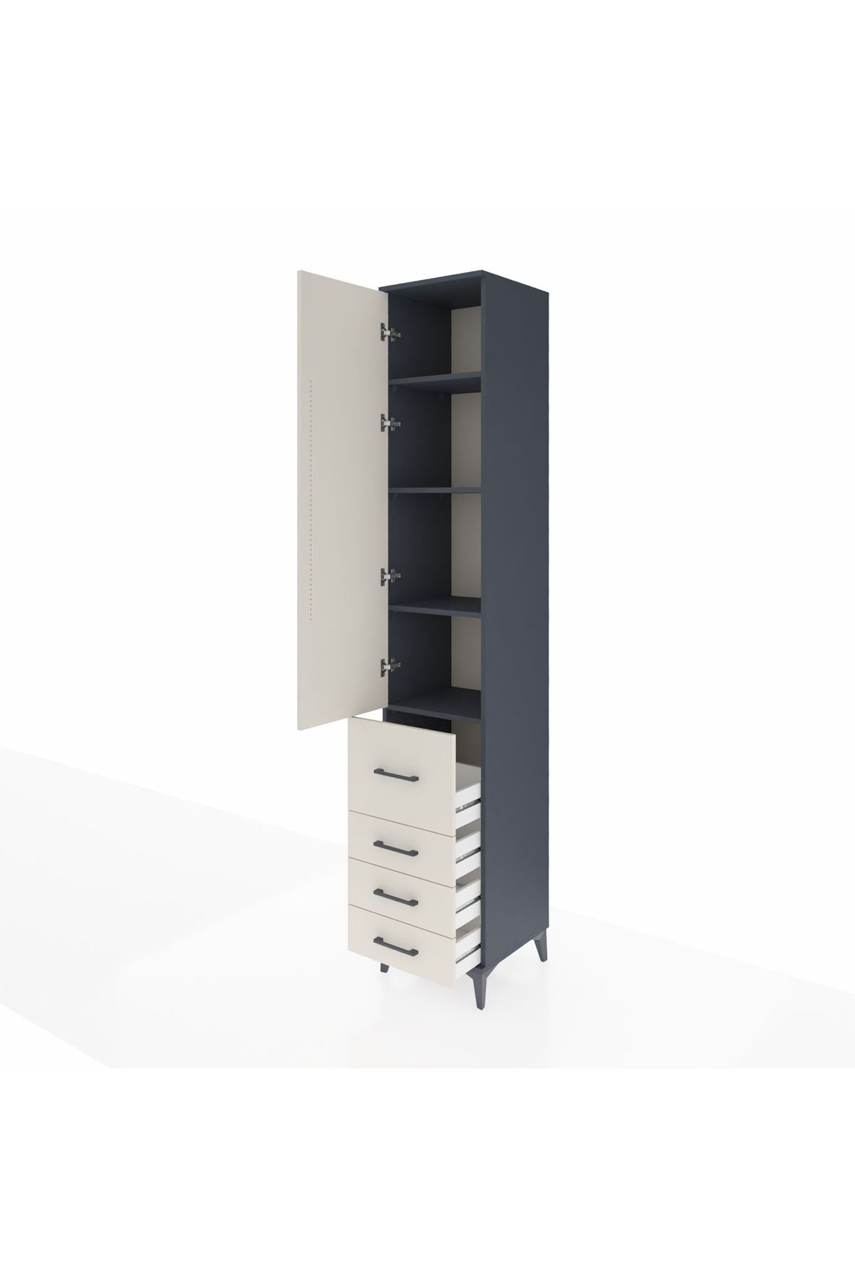 Hyperion Dolap 4 Raflı 4 Çekmeceli Tek Kapaklı 44x44x243 Antrasit-Aytaşı