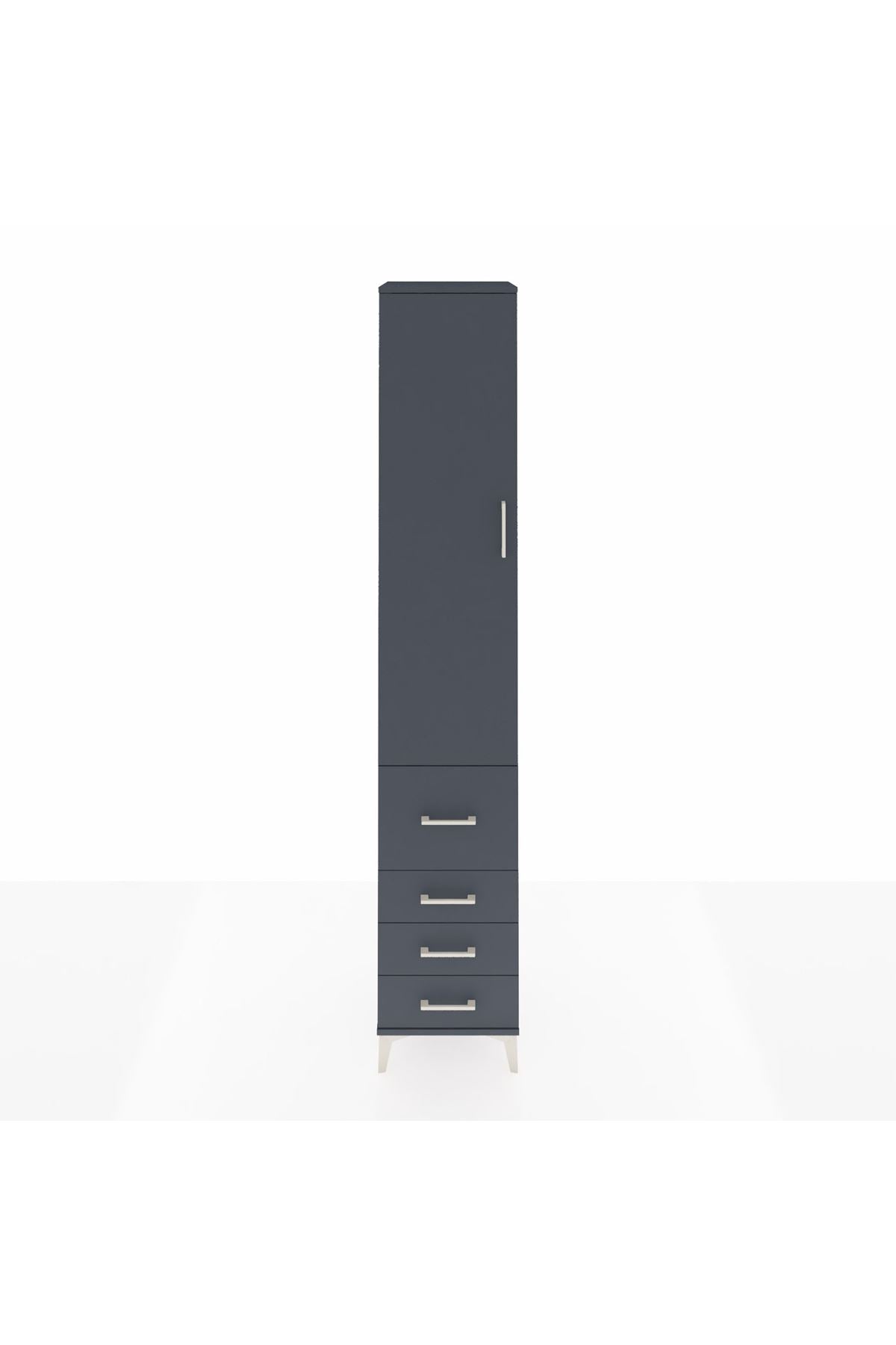 Hyperion Dolap 4 Raflı 4 Çekmeceli Tek Kapaklı 44x44x243 Antrasit-Antrasit