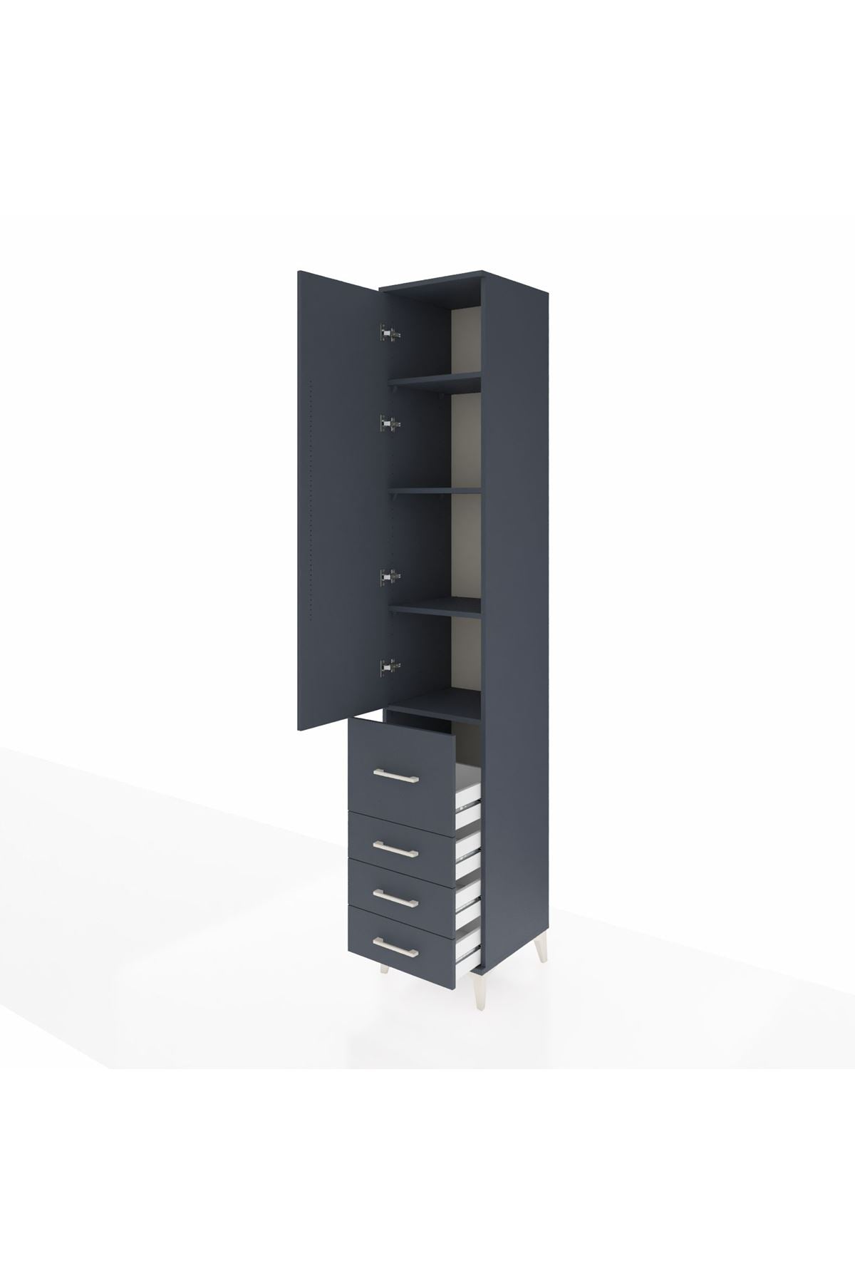 Hyperion Dolap 4 Raflı 4 Çekmeceli Tek Kapaklı 44x44x243 Antrasit-Antrasit