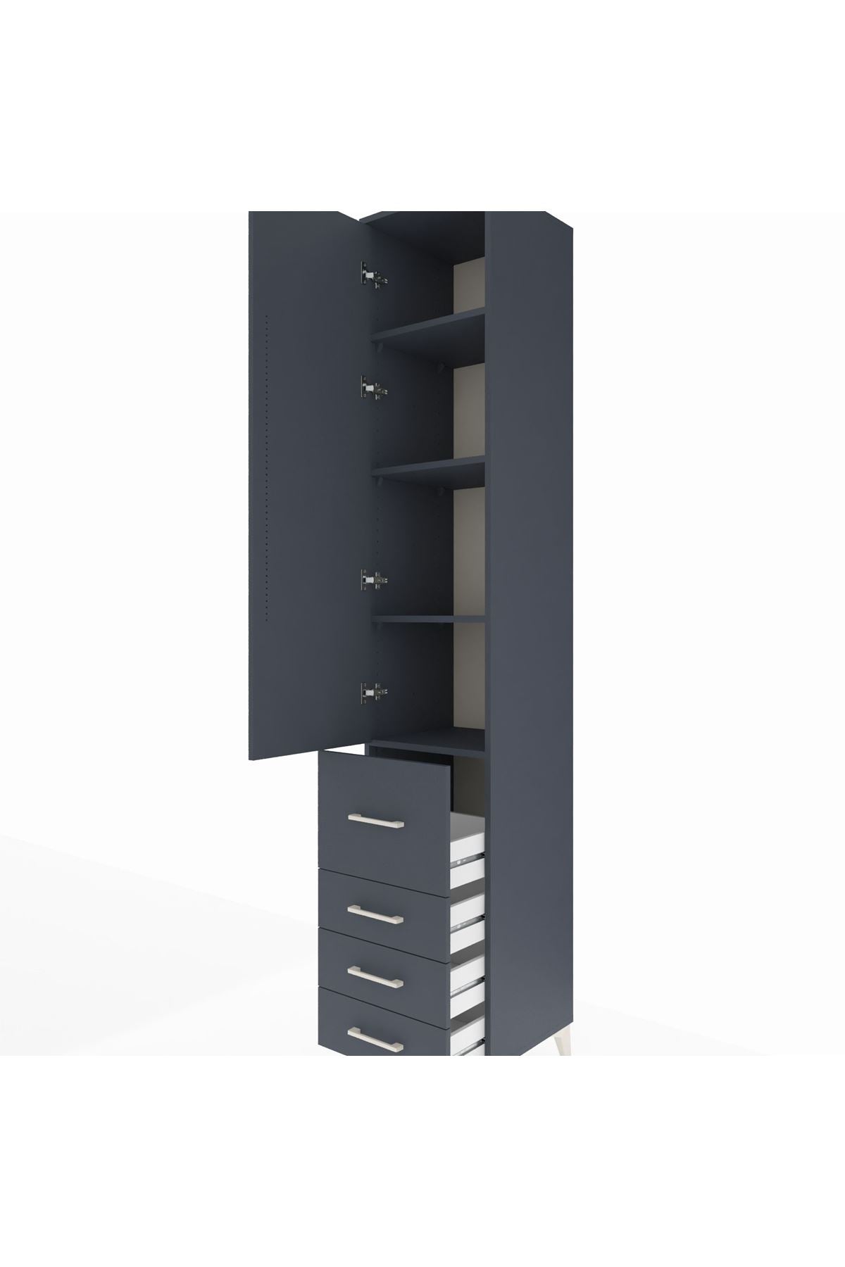 Hyperion Dolap 4 Raflı 4 Çekmeceli Tek Kapaklı 44x44x243 Antrasit-Antrasit