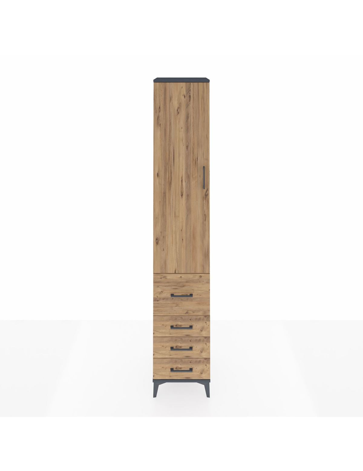 Hyperion Dolap 4 Raflı 4 Çekmeceli Tek Kapaklı 44x44x243 Antrasit-Çam