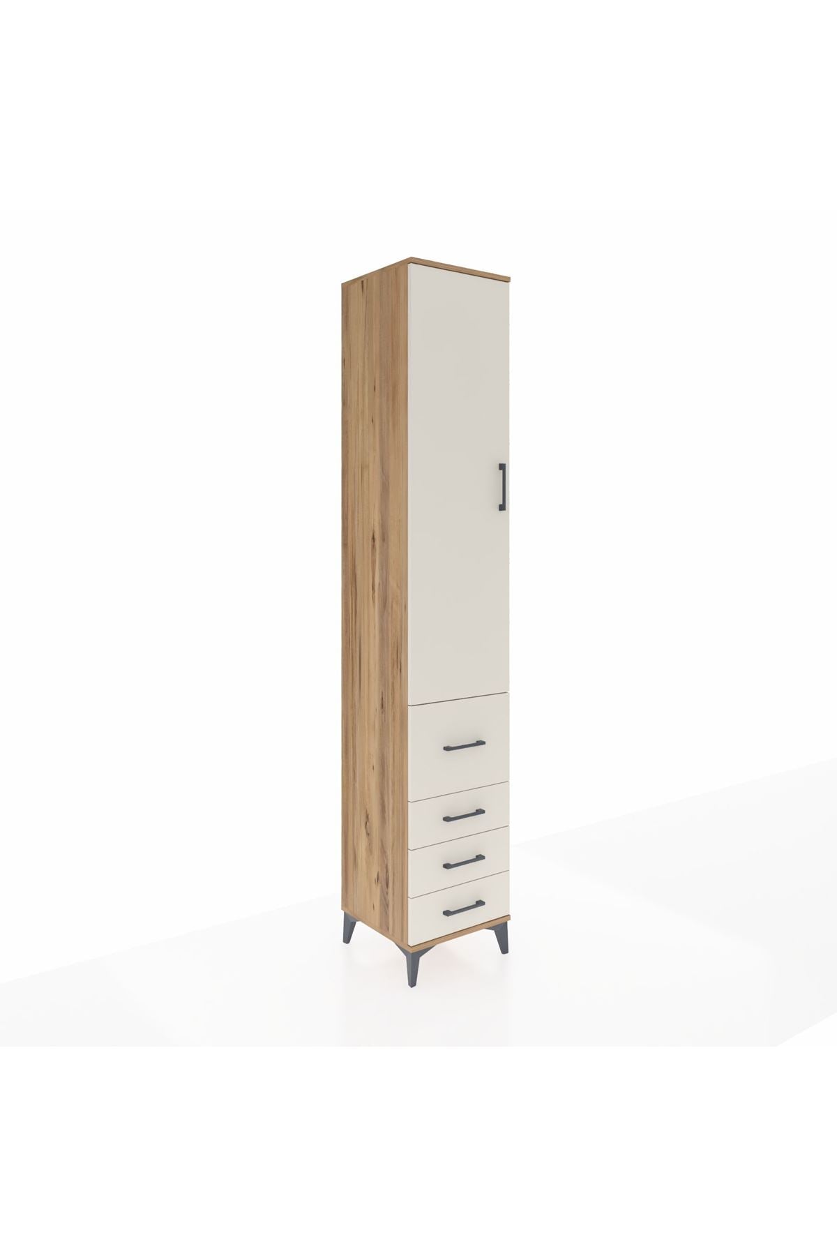 Hyperion Dolap 4 Raflı 4 Çekmeceli Tek Kapaklı 44x44x243 Çam-Aytaşı