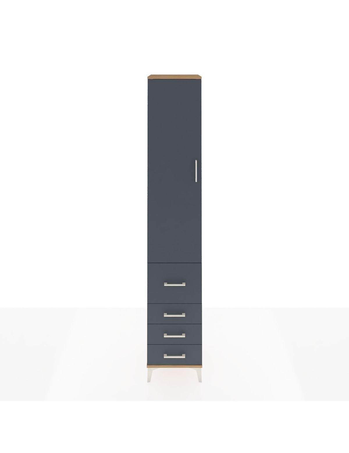 Hyperion Dolap 4 Raflı 4 Çekmeceli Tek Kapaklı 44x44x243 Çam-Antrasit