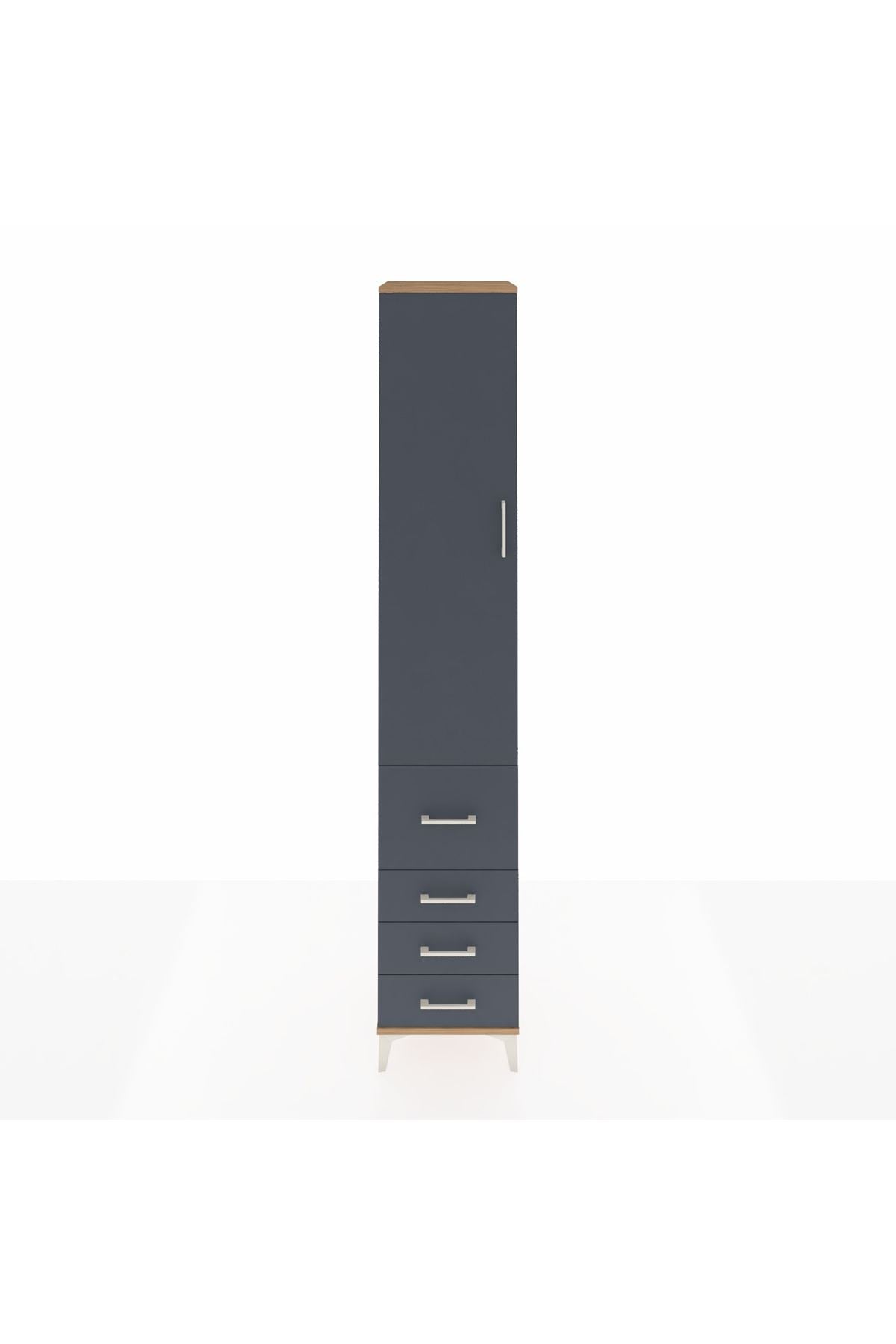 Hyperion Dolap 4 Raflı 4 Çekmeceli Tek Kapaklı 44x44x243 Çam-Antrasit