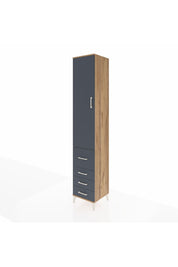 Hyperion Dolap 4 Raflı 4 Çekmeceli Tek Kapaklı 44x44x243 Çam-Antrasit