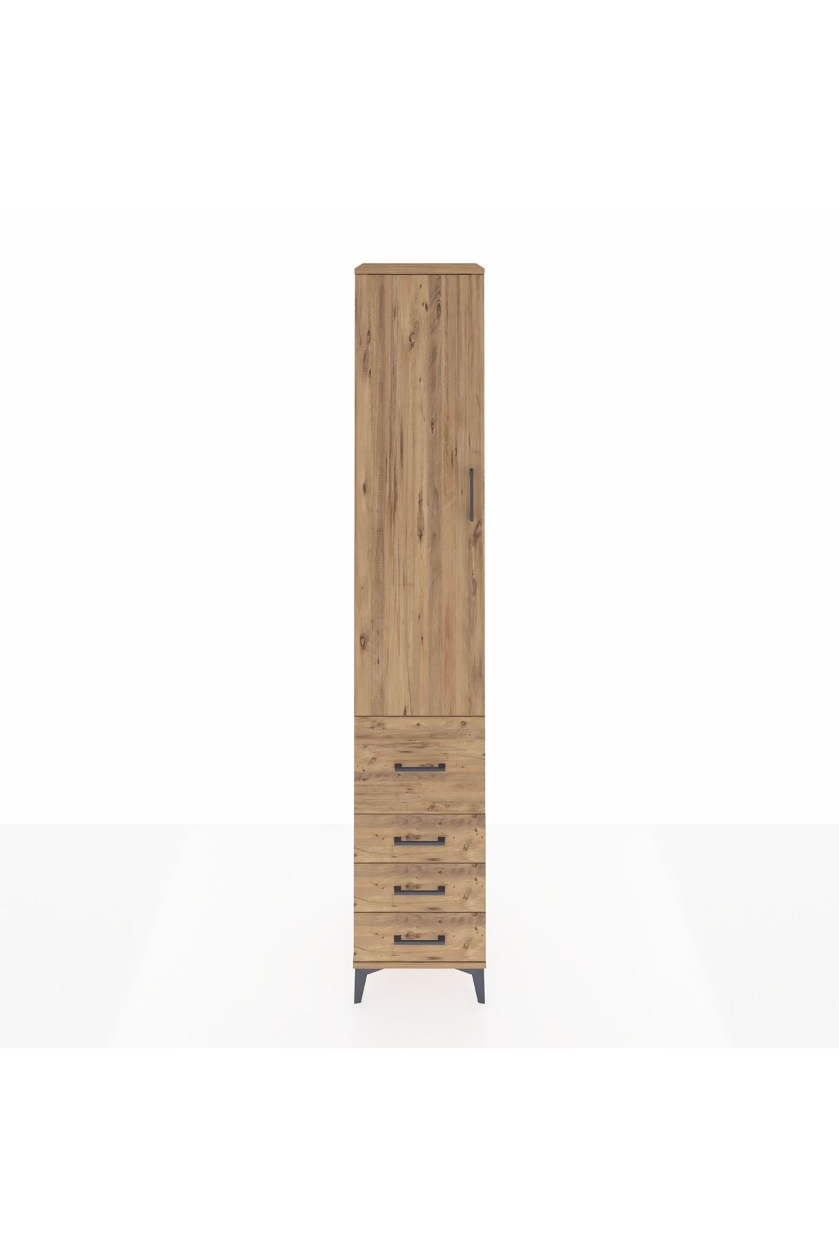 Hyperion Dolap 4 Raflı 4 Çekmeceli Tek Kapaklı 44x44x243 Çam-Çam