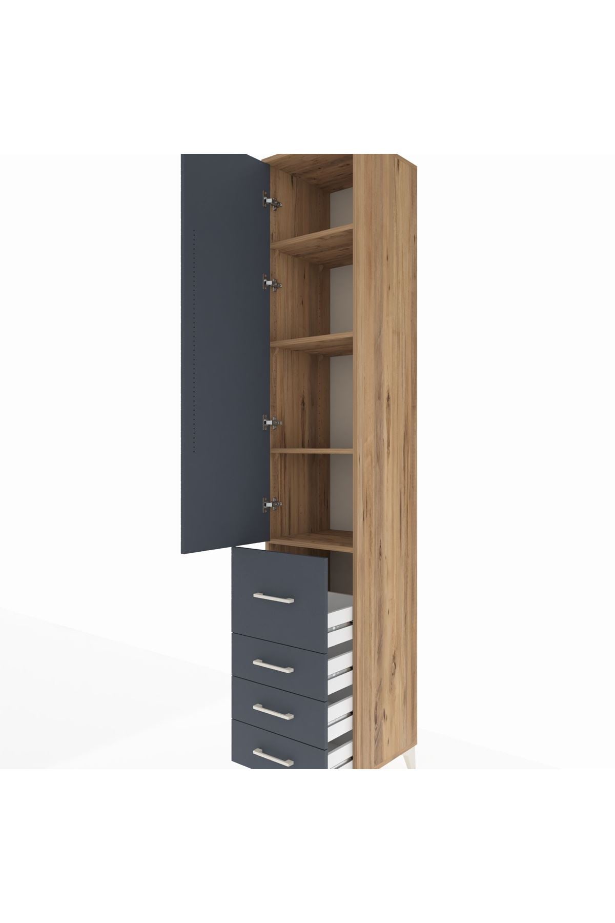 Hyperion Dolap 4 Raflı 4 Çekmeceli Tek Kapaklı 44x44x243 Çam-Antrasit