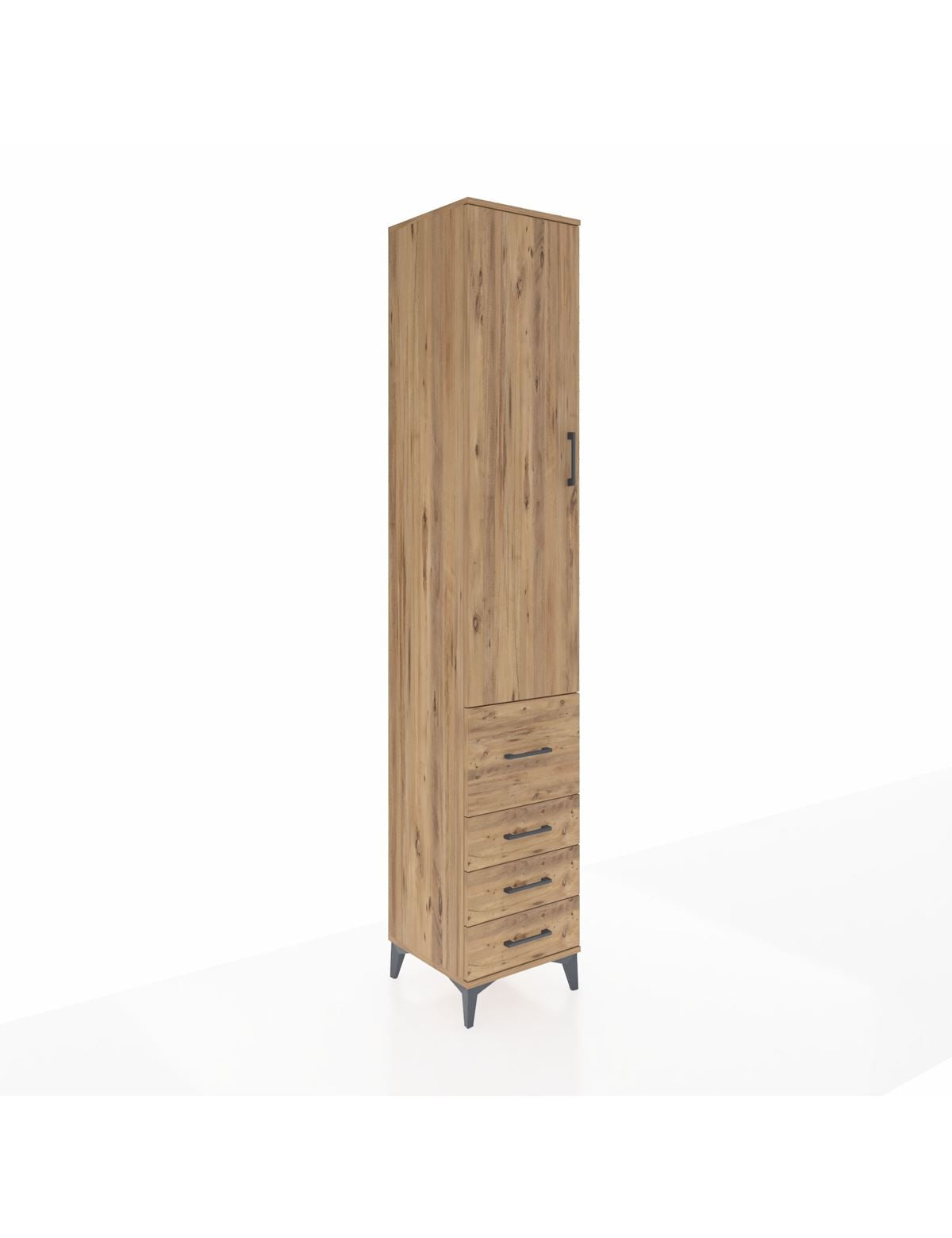 Hyperion Dolap 4 Raflı 4 Çekmeceli Tek Kapaklı 44x44x243 Çam-Çam