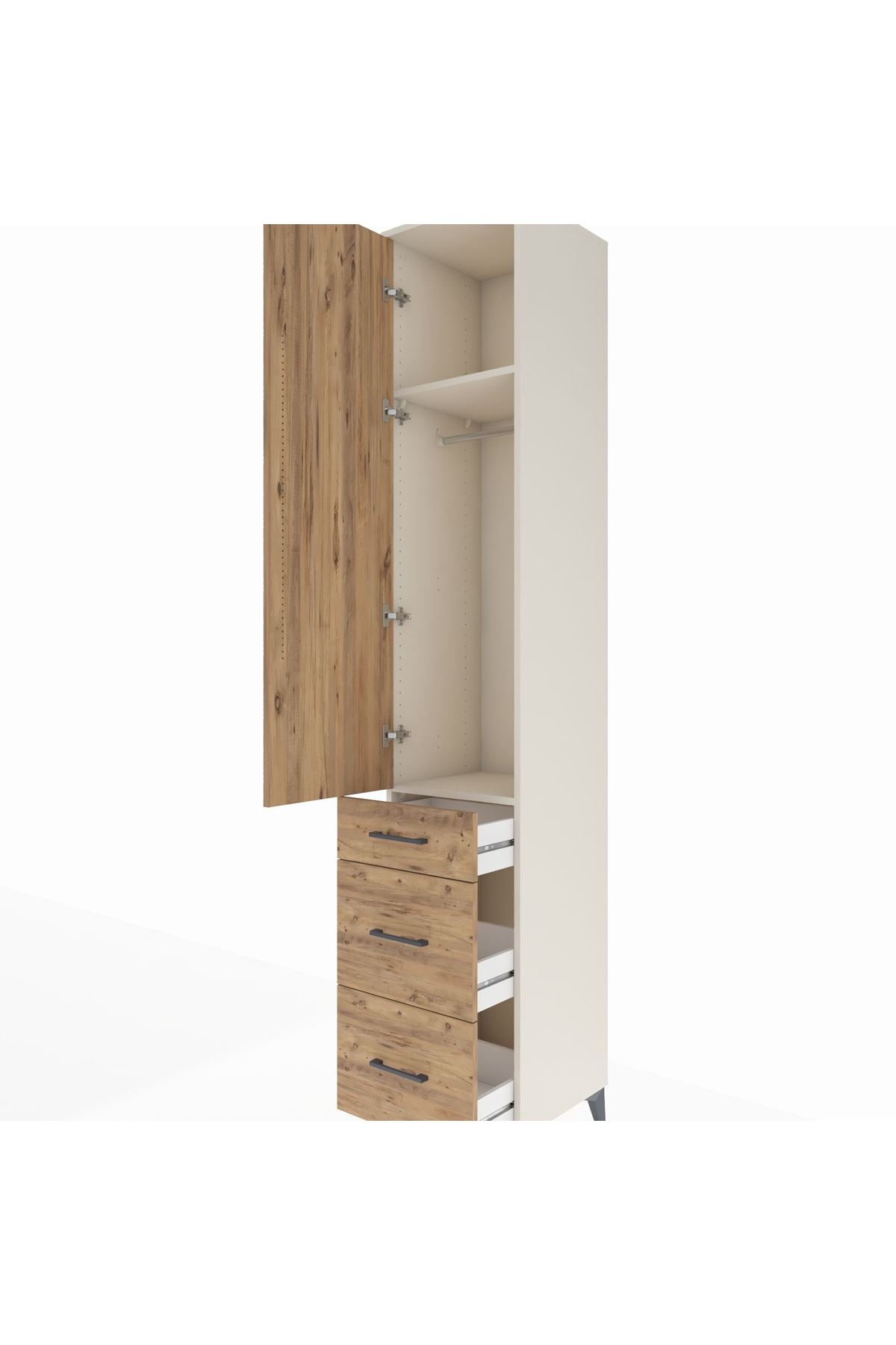 Hyperion Dolap 2 Raflı 3 Çekmeceli Tek Askılı 44x44x243 Aytaşı-Çam