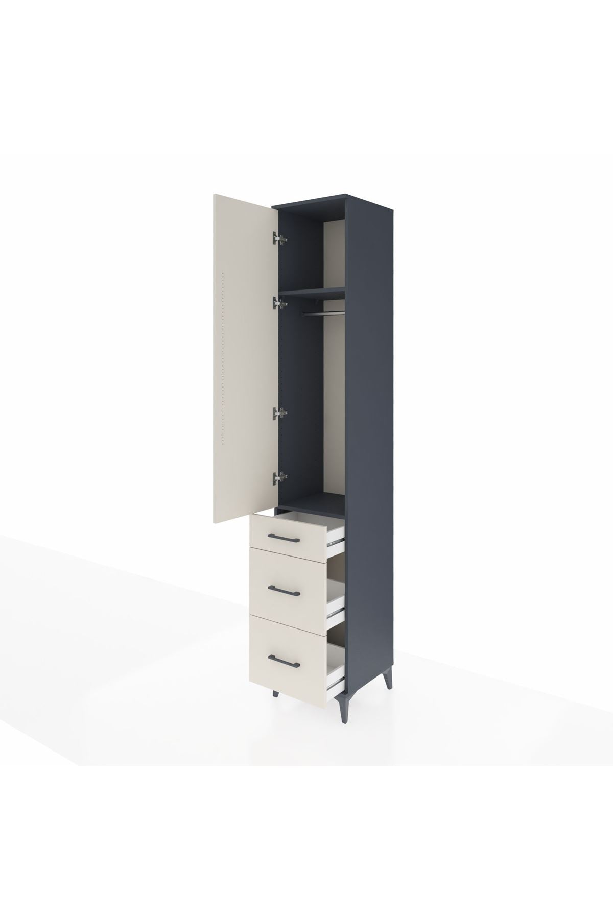 Hyperion Dolap 2 Raflı 3 Çekmeceli Tek Askılı 44x44x243 Antrasit-Aytaşı