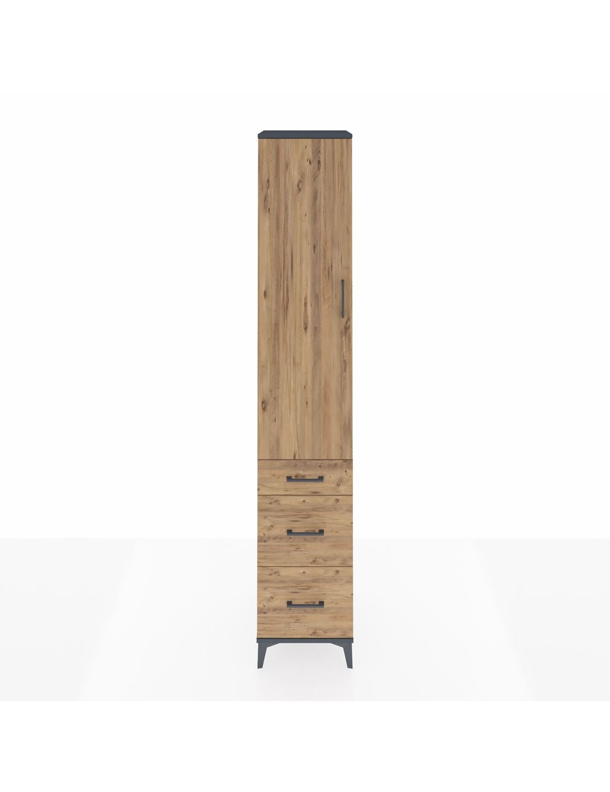 Hyperion Dolap 2 Raflı 3 Çekmeceli Tek Askılı 44x44x243 Antrasit-Çam