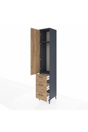 Hyperion Dolap 2 Raflı 3 Çekmeceli Tek Askılı 44x44x243 Antrasit-Çam
