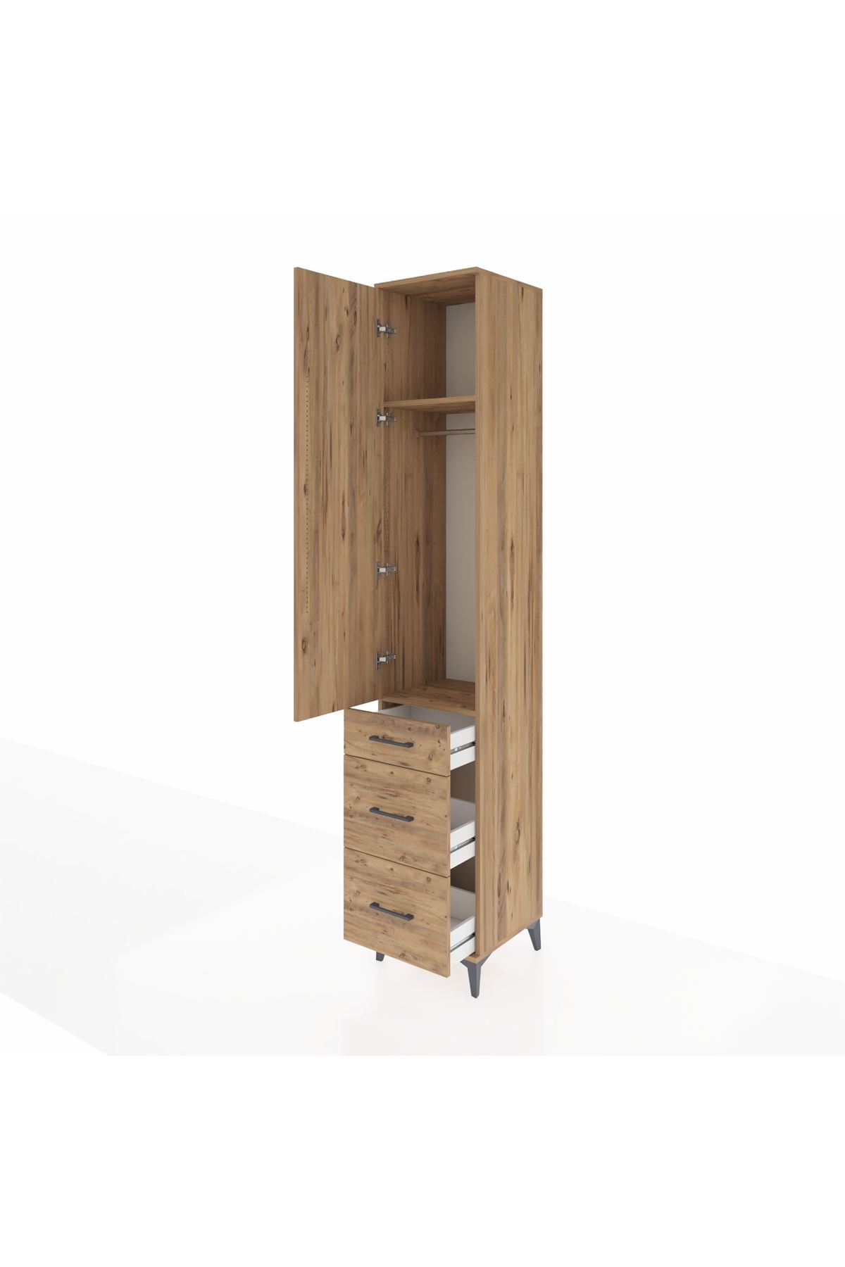 Hyperion Dolap 2 Raflı 3 Çekmeceli Tek Askılı 44x44x243 Çam-Çam