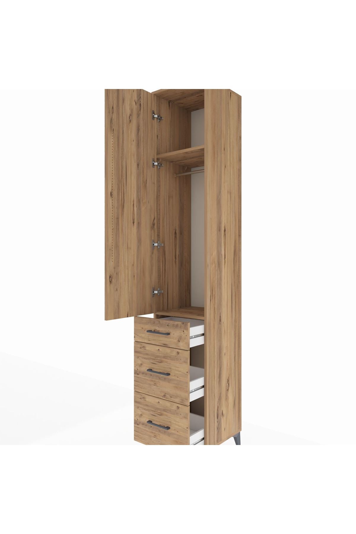 Hyperion Dolap 2 Raflı 3 Çekmeceli Tek Askılı 44x44x243 Çam-Çam