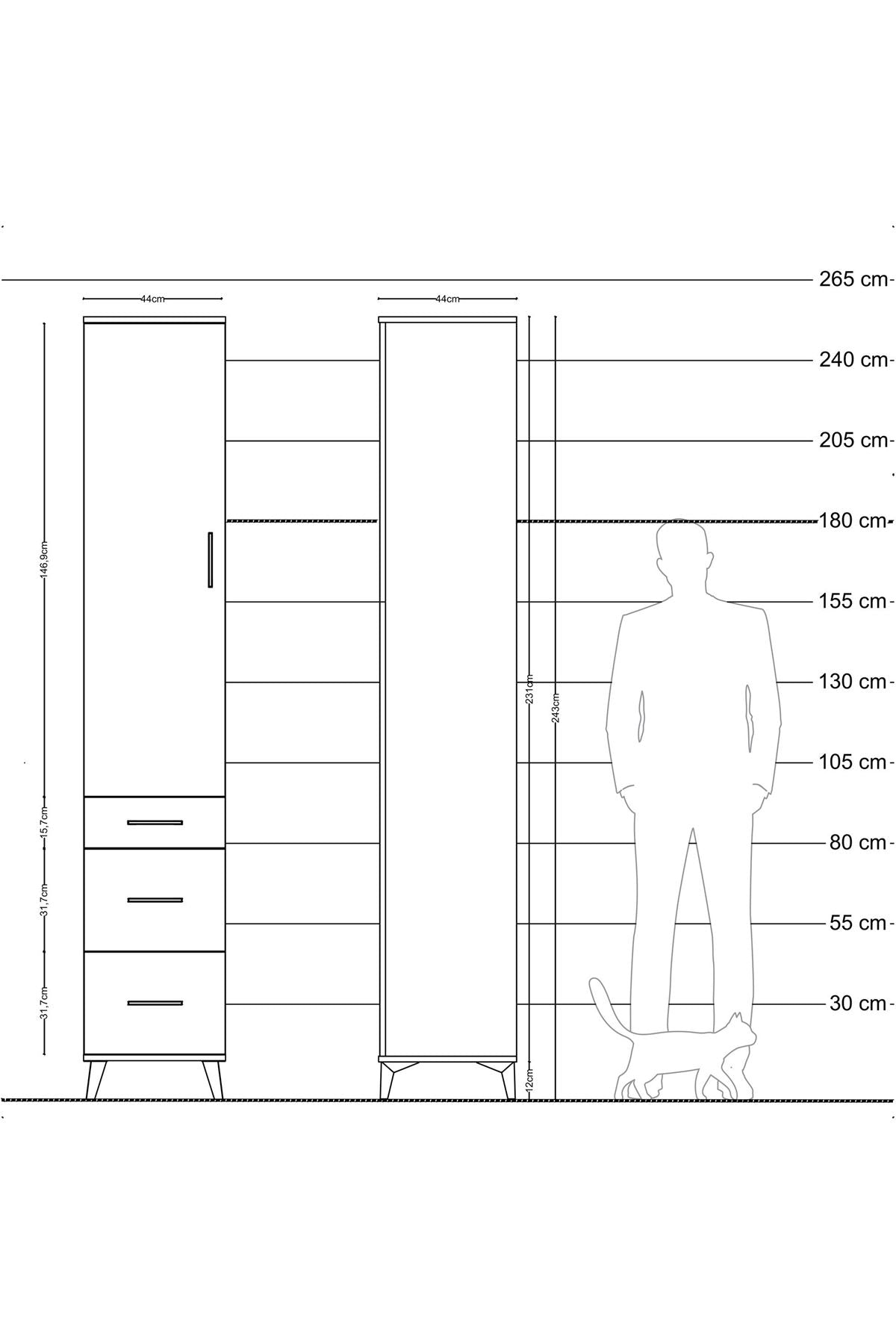 Hyperion Dolap 2 Raflı 3 Çekmeceli Tek Askılı 44x44x243 Çam-Çam