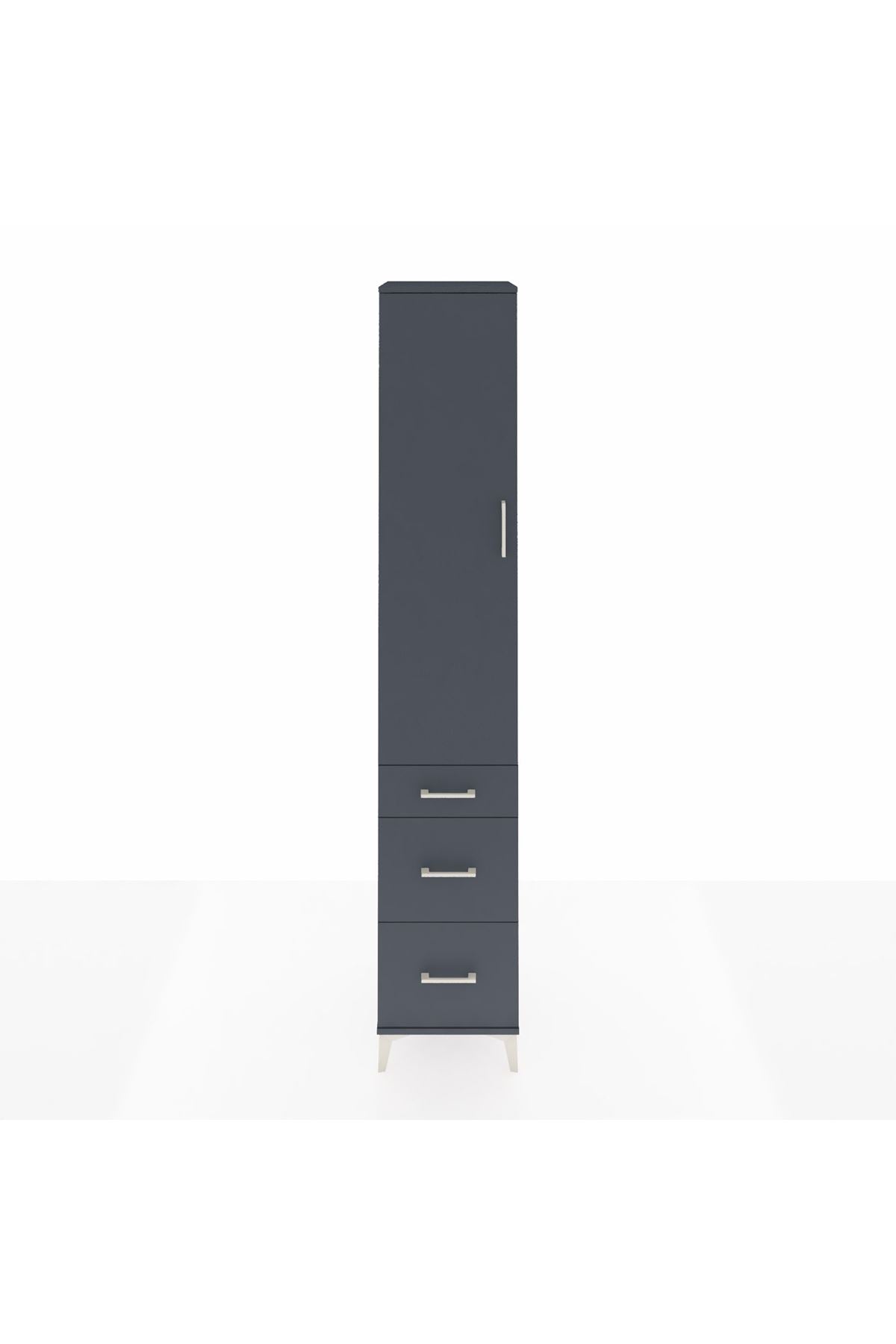 Hyperion Dolap 4 Raflı 3 Çekmeceli Tek Kapaklı 44x44x243 Antrasit-Antrasit