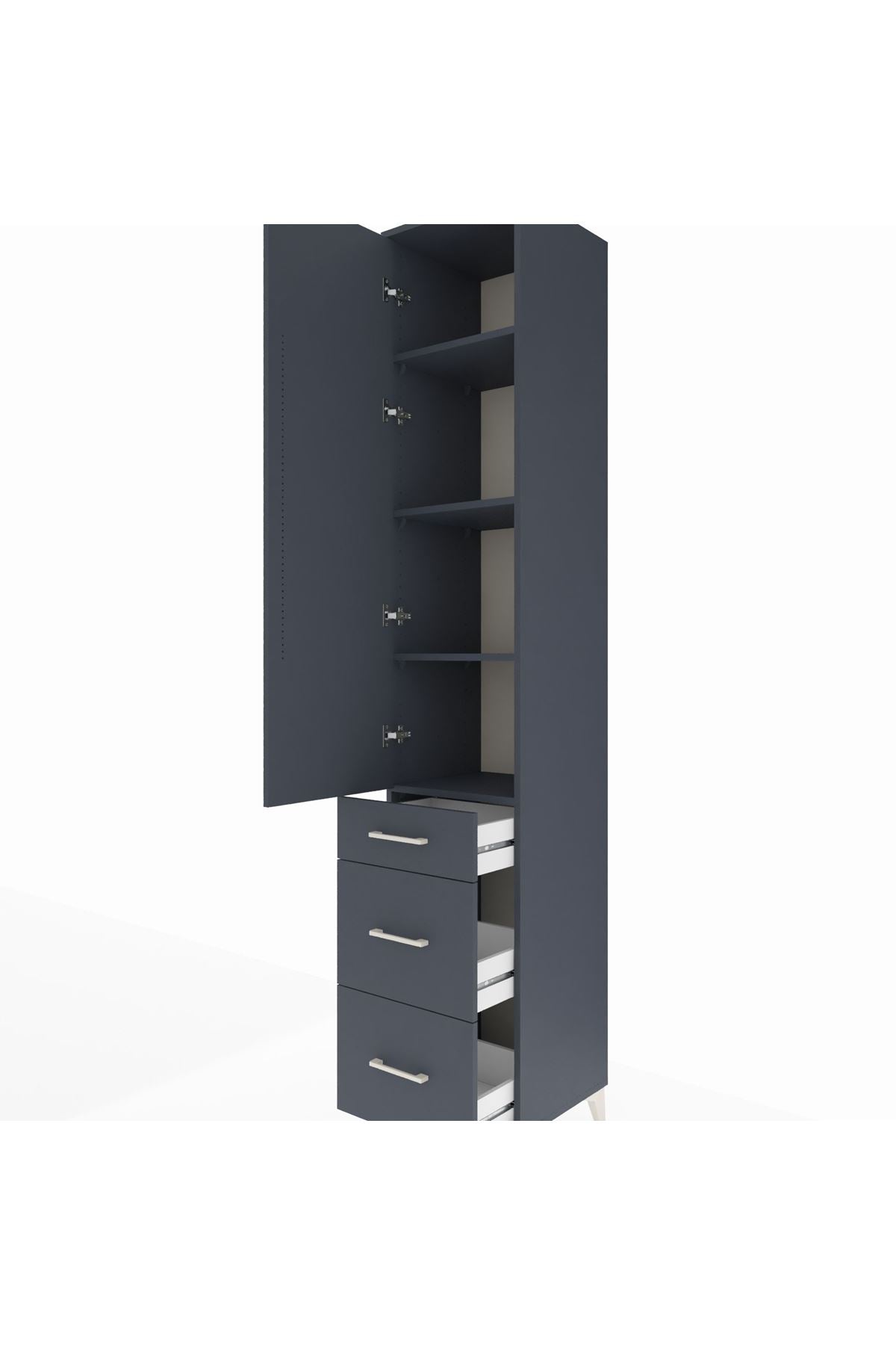 Hyperion Dolap 4 Raflı 3 Çekmeceli Tek Kapaklı 44x44x243 Antrasit-Antrasit