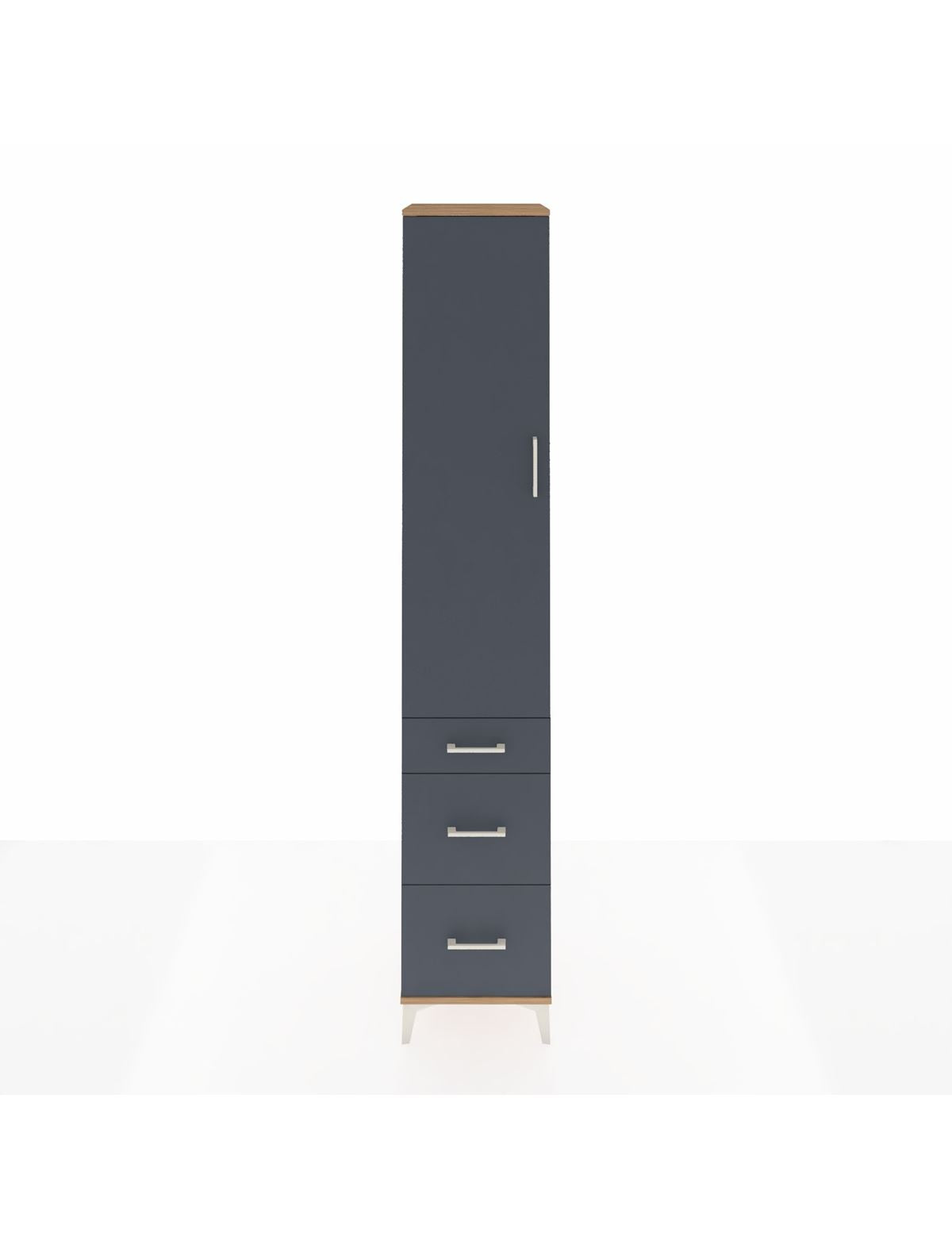 Hyperion Dolap 4 Raflı 3 Çekmeceli Tek Kapaklı 44x44x243 Çam-Antrasit