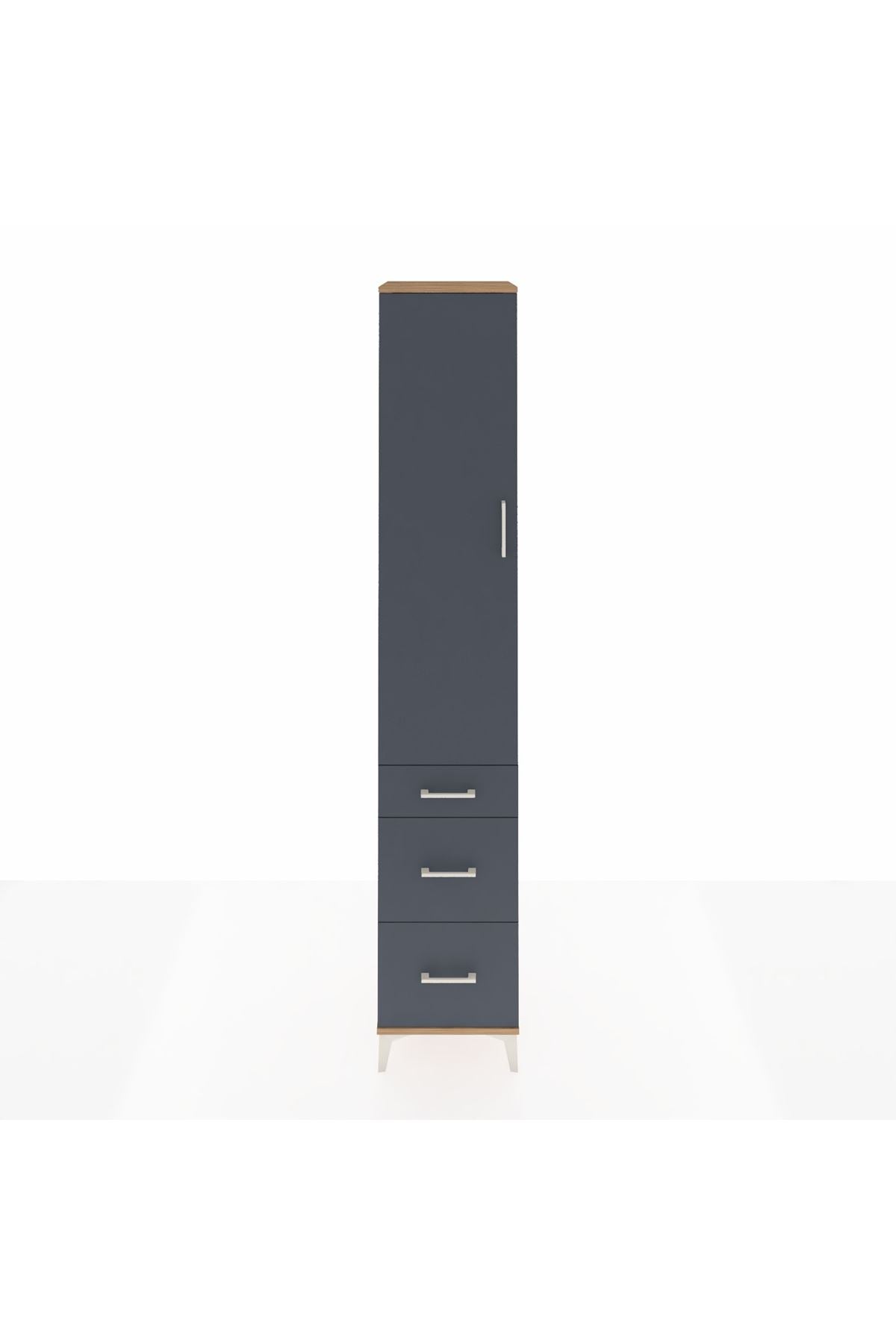 Hyperion Dolap 4 Raflı 3 Çekmeceli Tek Kapaklı 44x44x243 Çam-Antrasit