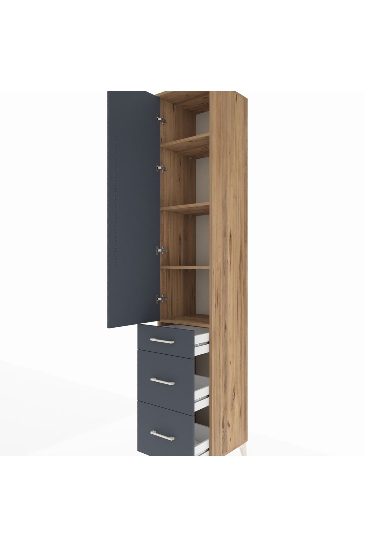 Hyperion Dolap 4 Raflı 3 Çekmeceli Tek Kapaklı 44x44x243 Çam-Antrasit