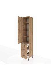 Hyperion Dolap 4 Raflı 3 Çekmeceli Tek Kapaklı 44x44x243 Çam-Çam