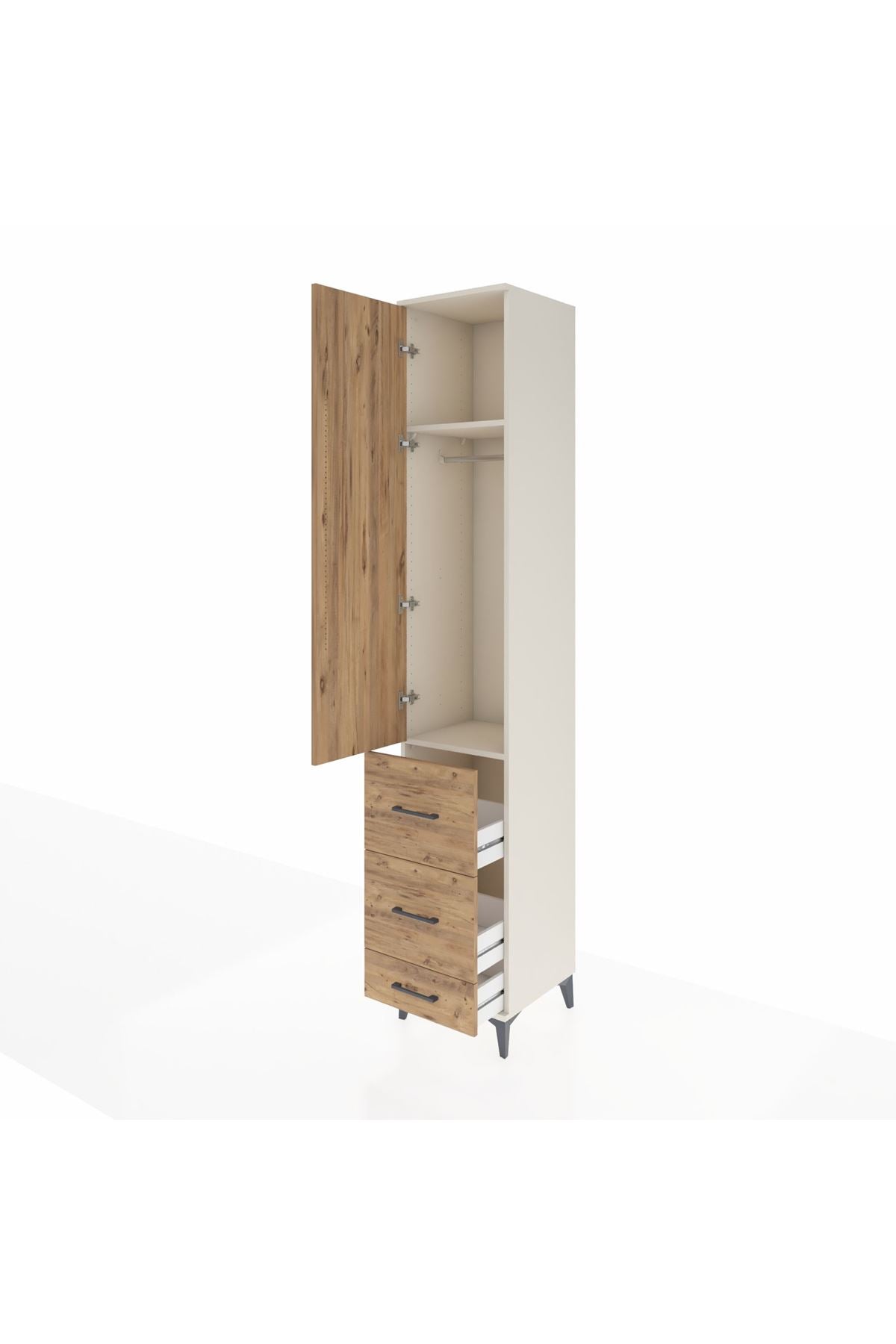 Hyperion Dolap 2 Raflı 3 Çekmeceli Tek Askılı 44x44x243 Aytaşı-Çam