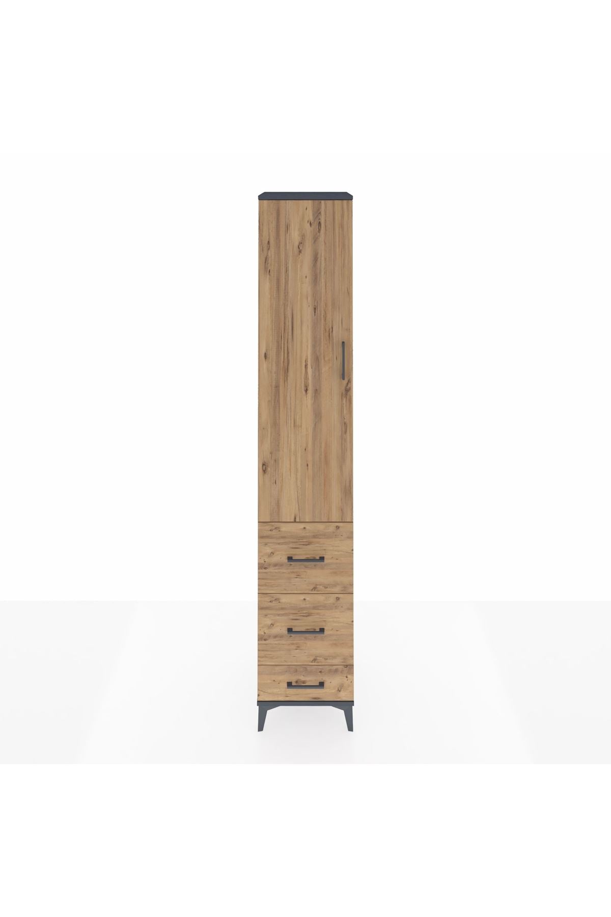 Hyperion Dolap 2 Raflı 3 Çekmeceli Tek Askılı 44x44x243 Antrasit-Çam