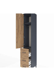 Hyperion Dolap 2 Raflı 3 Çekmeceli Tek Askılı 44x44x243 Antrasit-Çam