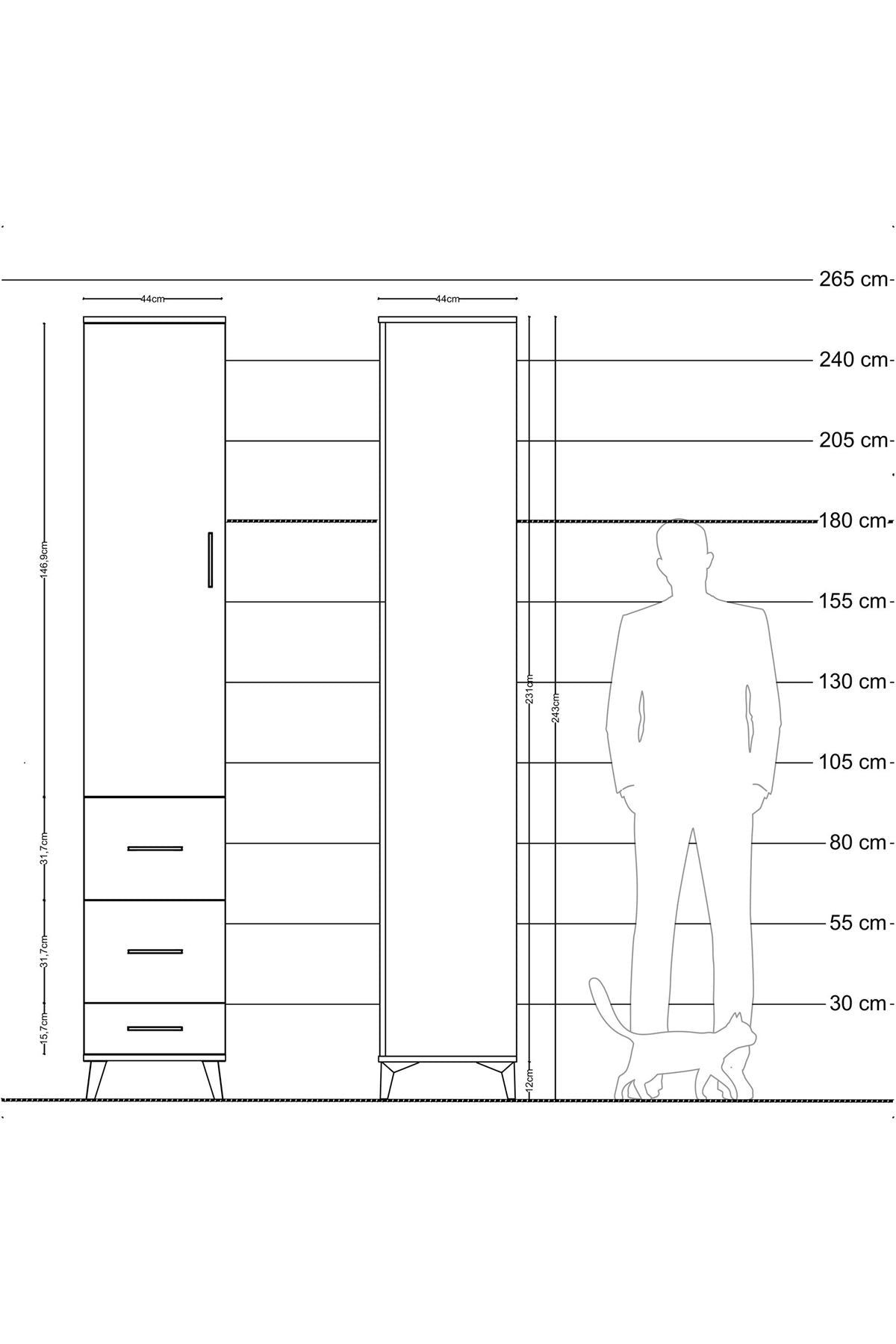 Hyperion Dolap 2 Raflı 3 Çekmeceli Tek Askılı 44x44x243 Çam-Çam