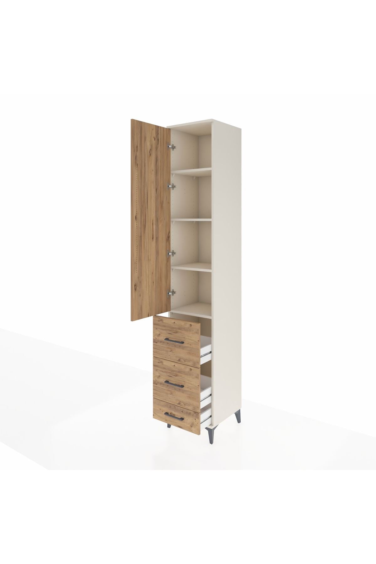 Hyperion Dolap 4 Raflı 3 Çekmeceli Tek Kapaklı 44x44x243 Aytaşı-Çam